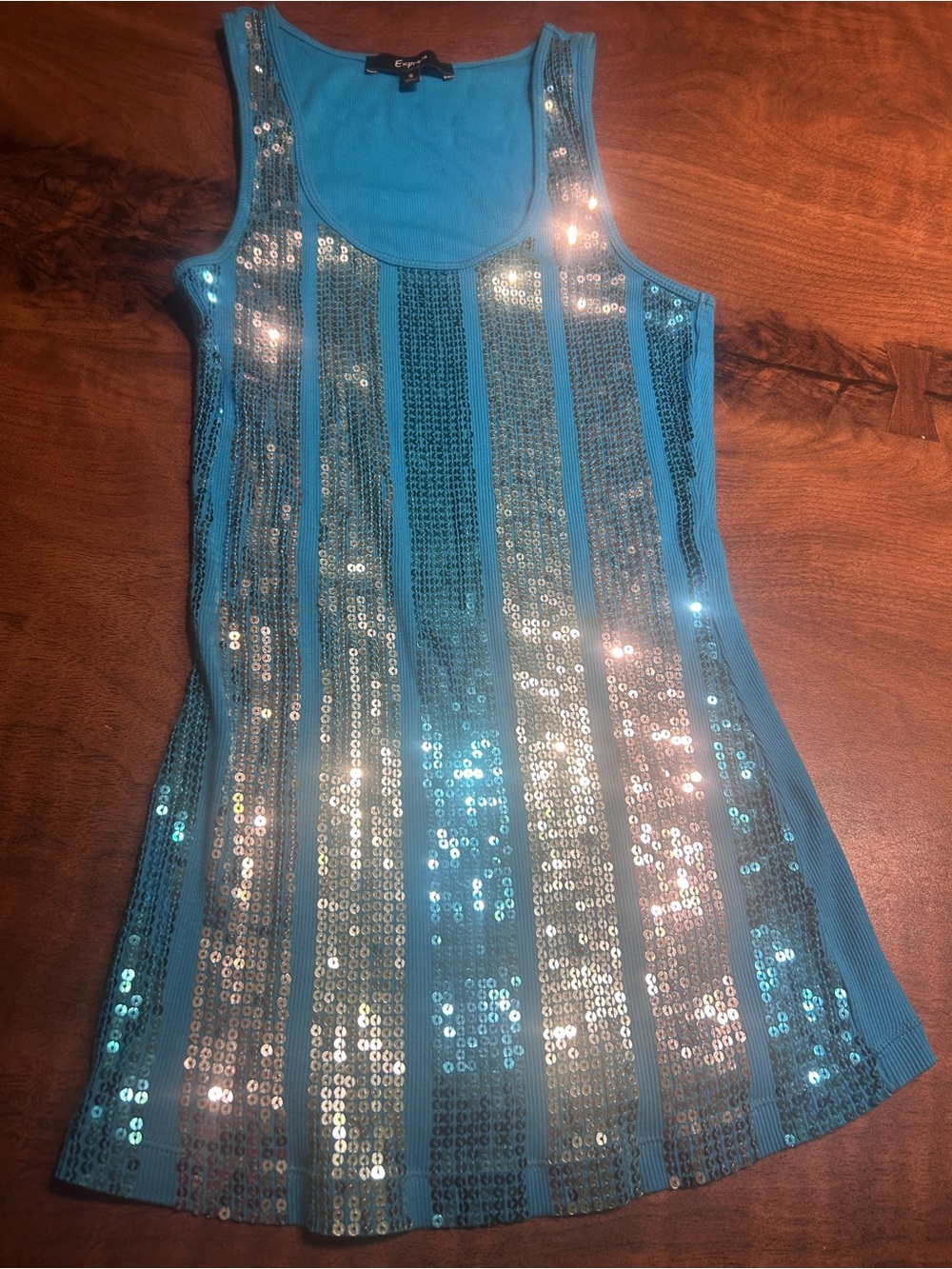 Vintage Y2K Express Turquoise Sequined Tank Top